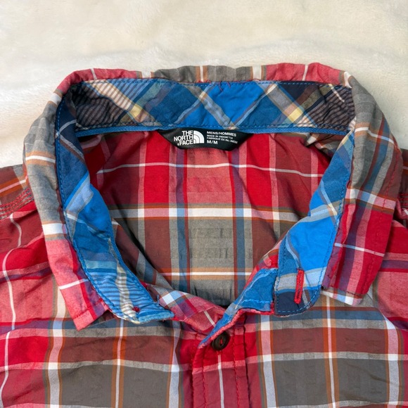 The North Face Mens Short Sleeve Plaid Button Down Shirt Red Brown CEY2 Size M - Picture 2 of 11